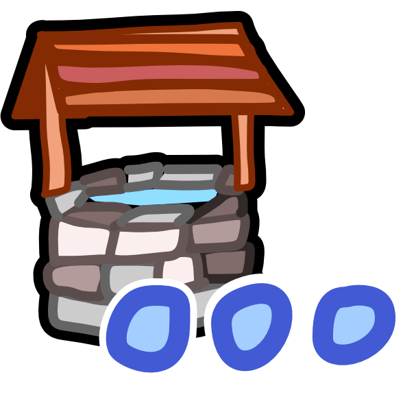 a bright colored image of an old fashioned well with 3 blue trailing dots near the bottom left corner.